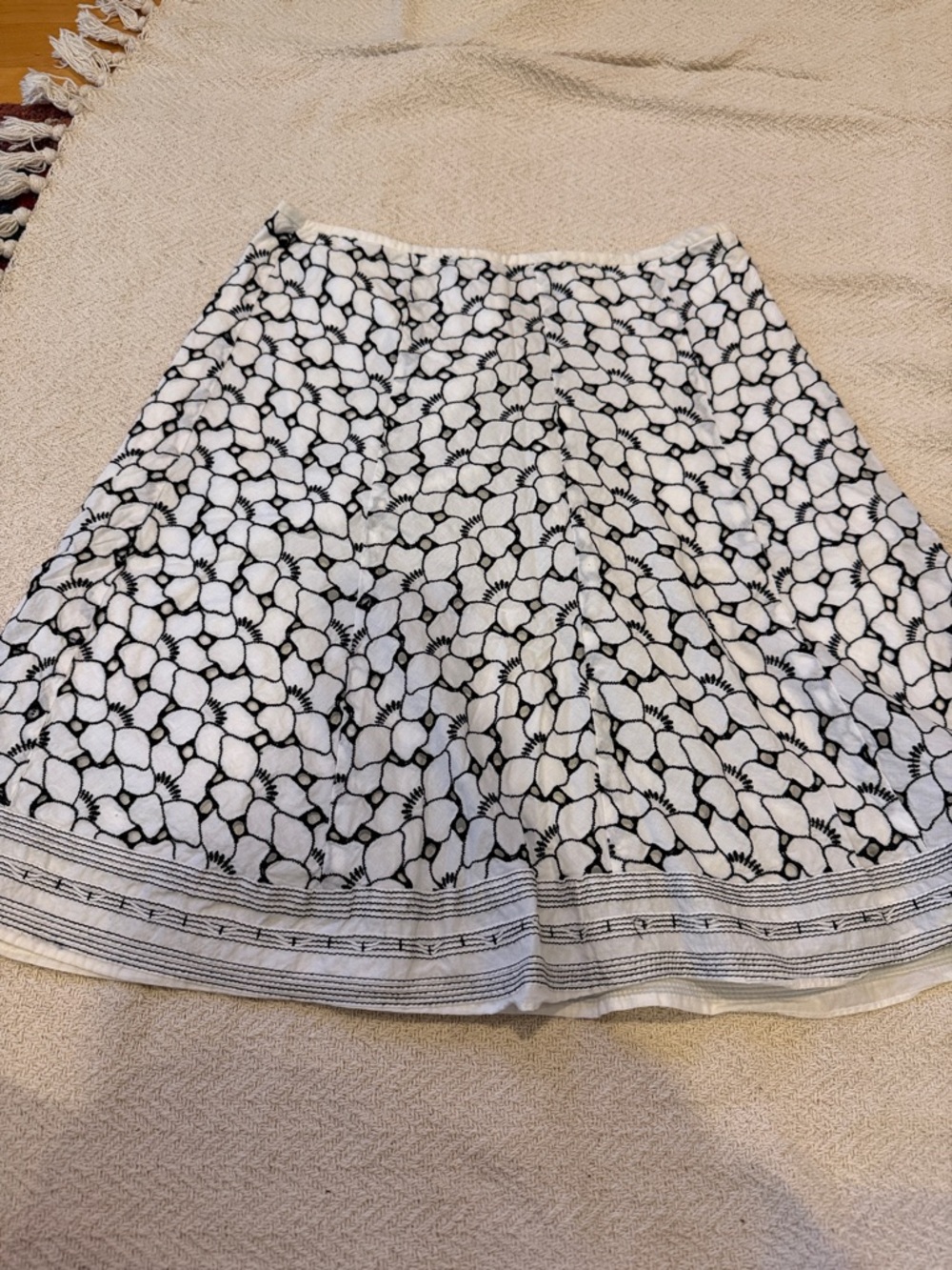 Ann Taylor Black and White Floral-Print Skater Skirt